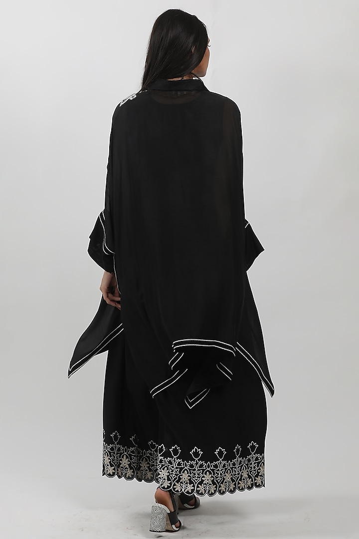 Black Chanderi Lace Hand Embroidered Cape Tunic by Krishna Mehta at Pernia's Pop Up Shop