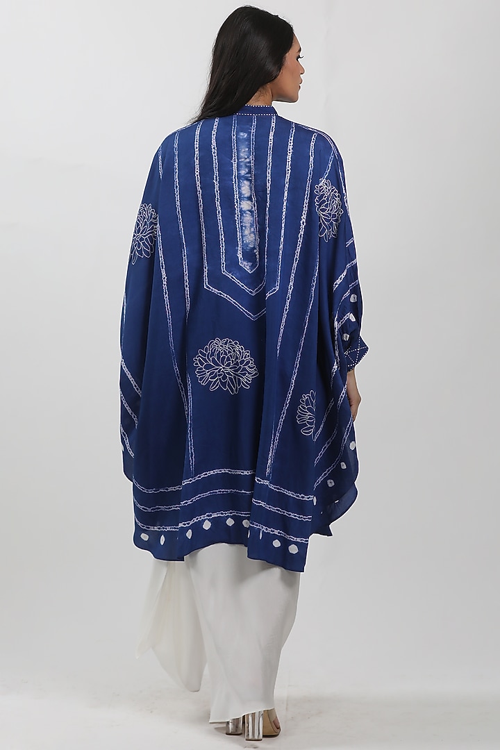 Indigo Modal Tie-Dye & Floral Embroidered Kaftan by Krishna Mehta at Pernia's Pop Up Shop