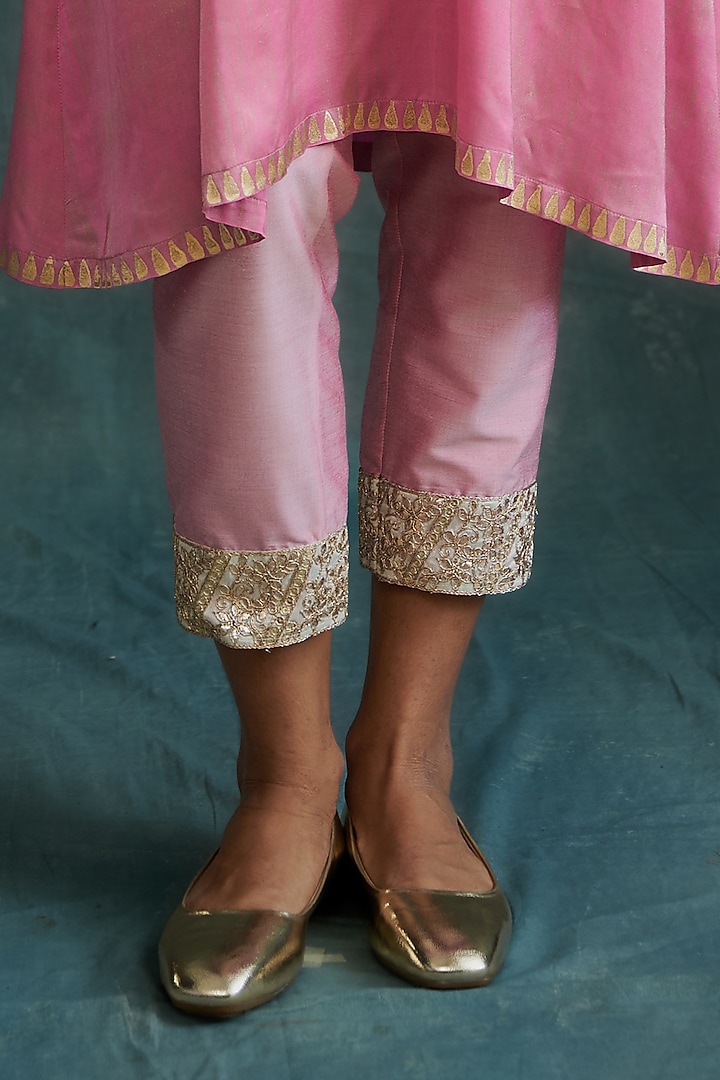 Pink & Red Modal Gota Embroidered & Block Printed Tunic Set by Krishna Mehta at Pernia's Pop Up Shop