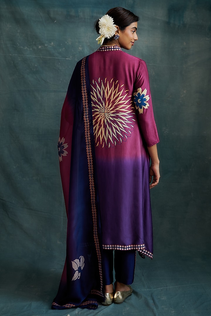 Purple & Pink Modal Block Printed Kurta Set by Krishna Mehta at Pernia's Pop Up Shop