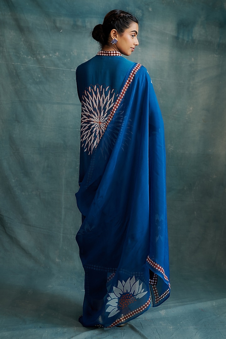 Indigo Blue Shaded Modal Block Printed Tunic Set by Krishna Mehta at Pernia's Pop Up Shop