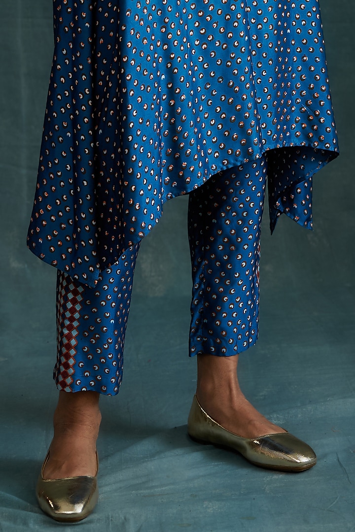 Indigo & Ocean Blue Modal Block Printed Overlap Tunic Set by Krishna Mehta at Pernia's Pop Up Shop