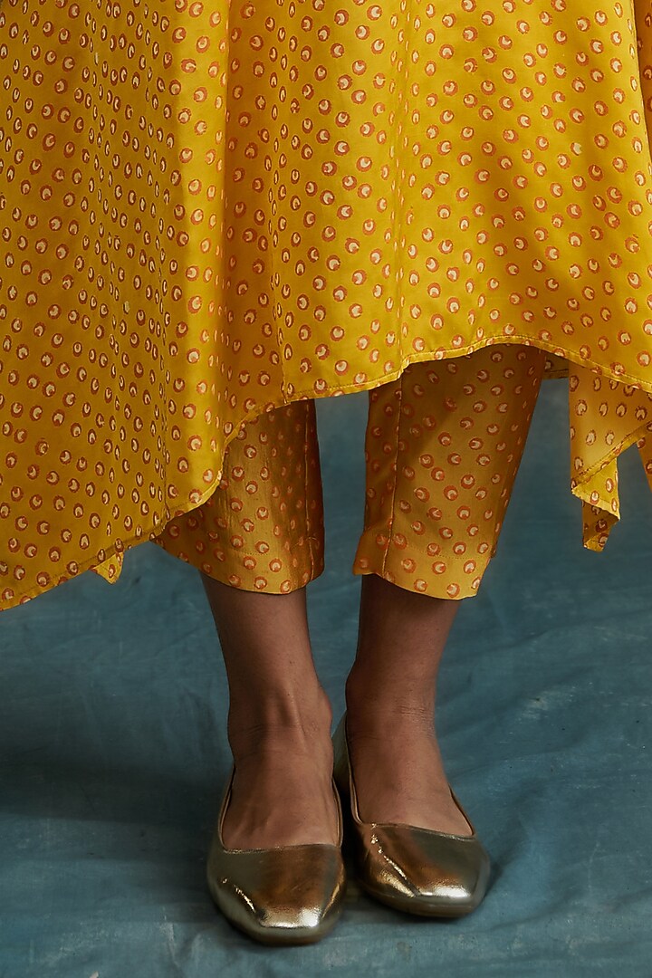 Orange-Yellow Modal Block Printed Overlap Tunic Set by Krishna Mehta at Pernia's Pop Up Shop
