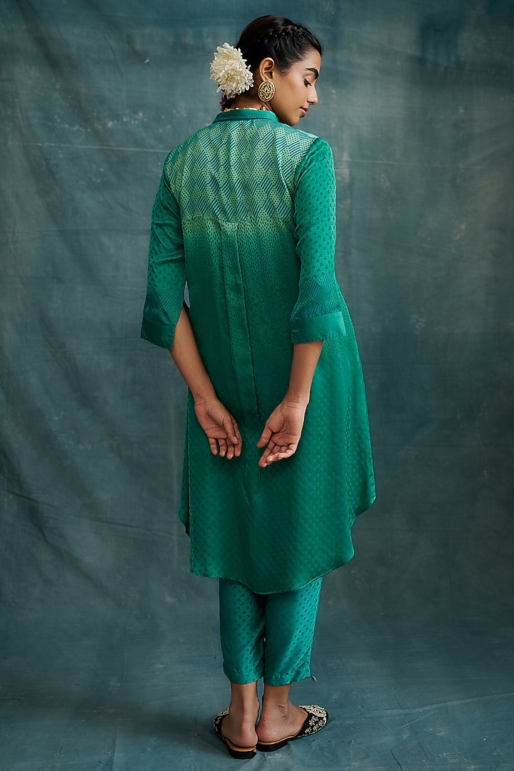 Green Modal Block Printed Shirt Tunic Set by Krishna Mehta at Pernia's Pop Up Shop