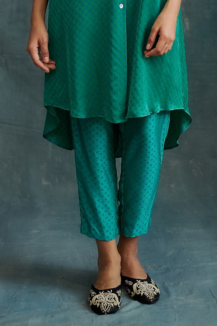 Green Modal Block Printed Shirt Tunic Set by Krishna Mehta at Pernia's Pop Up Shop