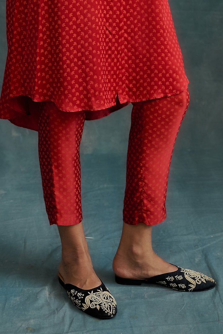 Red Modal Block Printed Shirt Tunic Set by Krishna Mehta at Pernia's Pop Up Shop