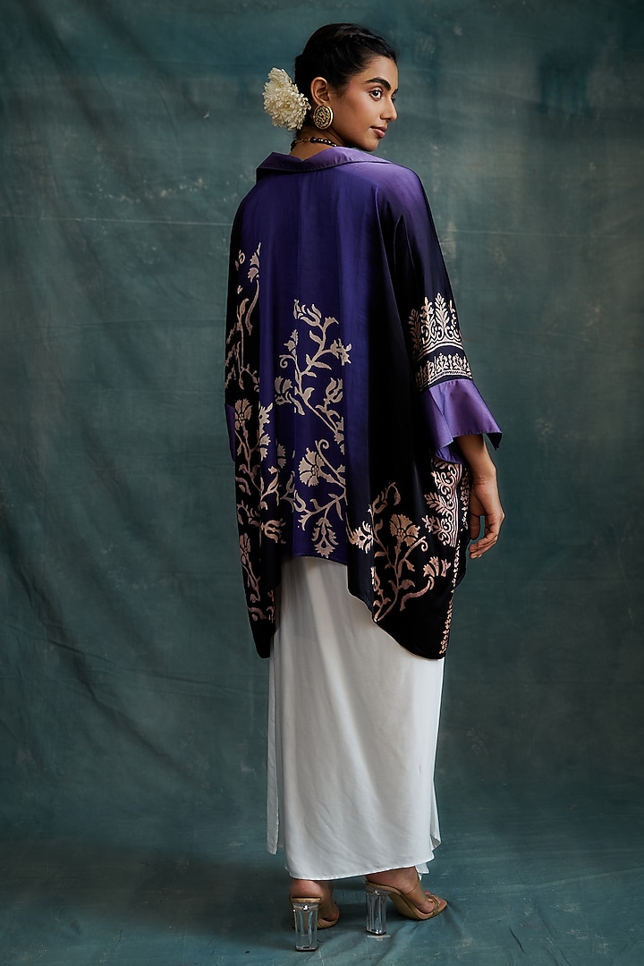 Purple Modal Hand Block Printed Kaftan Tunic by Krishna Mehta at Pernia's Pop Up Shop