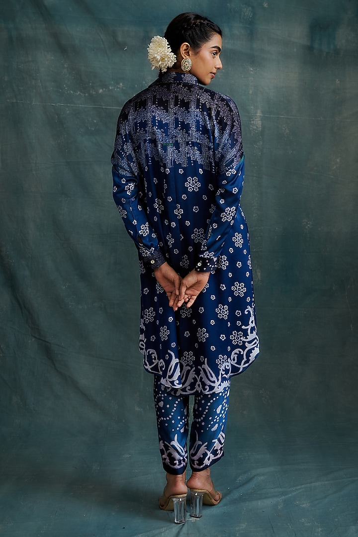 Indigo Modal Hand Block Printed Shirt Tunic Set by Krishna Mehta at Pernia's Pop Up Shop