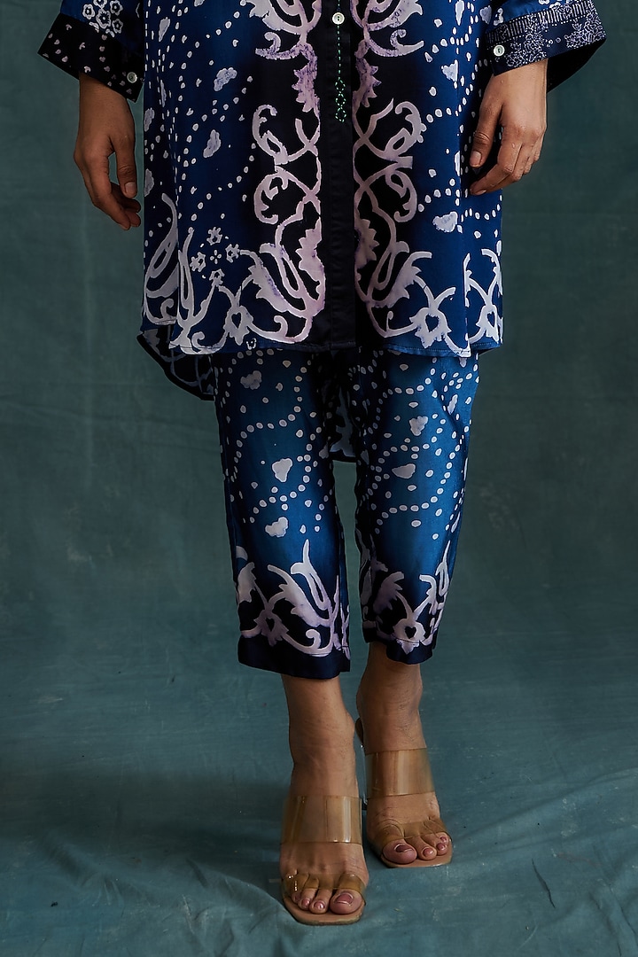 Indigo Modal Hand Block Printed Shirt Tunic Set by Krishna Mehta at Pernia's Pop Up Shop