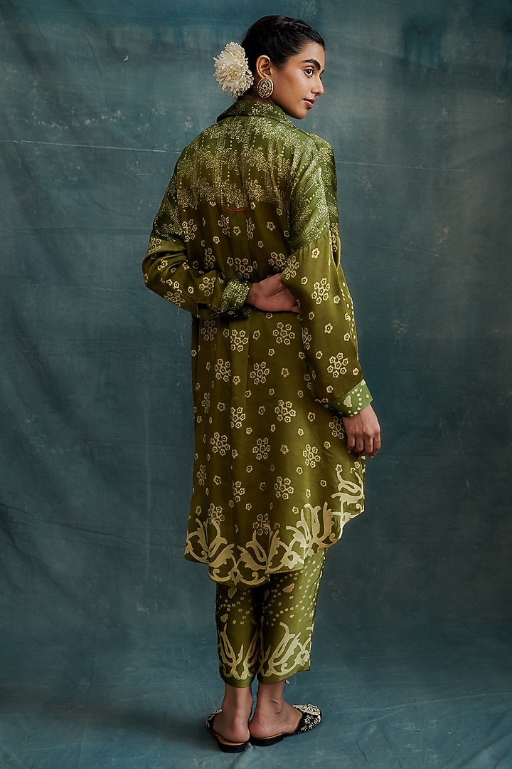 Olive Modal Hand Block Printed Shirt Tunic Set by Krishna Mehta at Pernia's Pop Up Shop