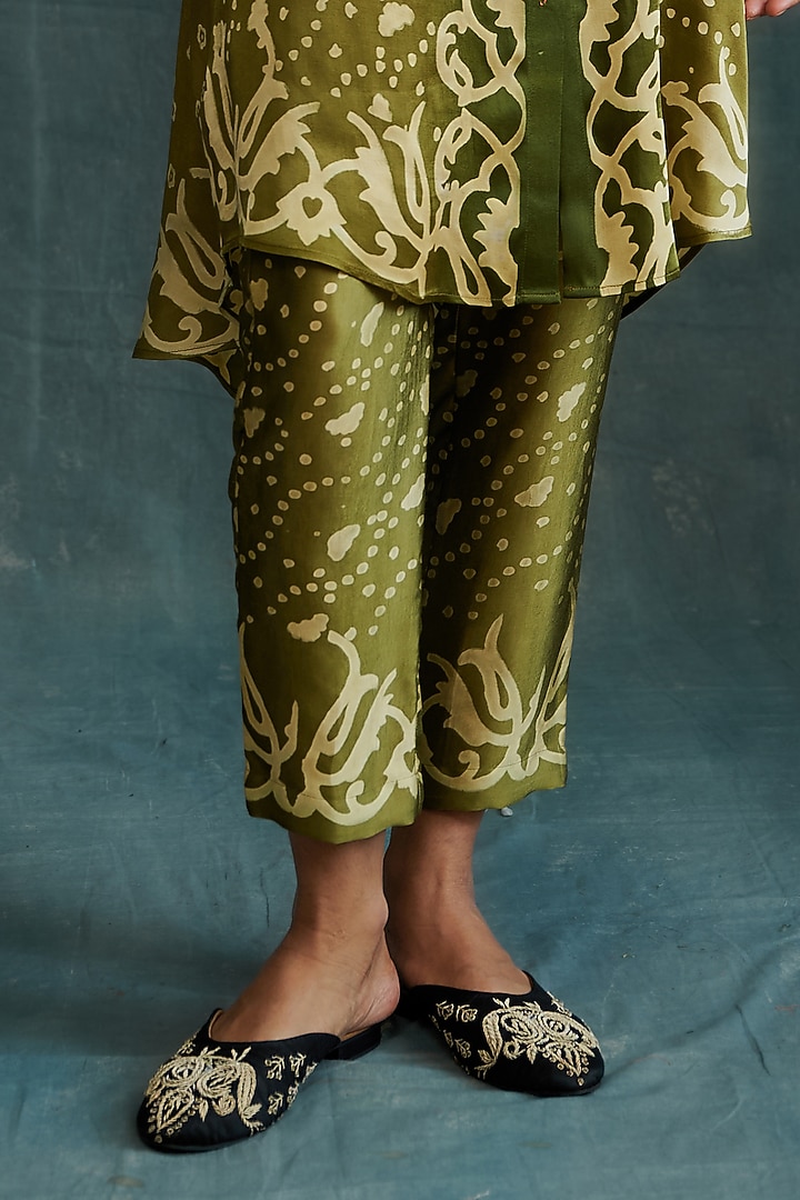 Olive Modal Hand Block Printed Shirt Tunic Set by Krishna Mehta at Pernia's Pop Up Shop