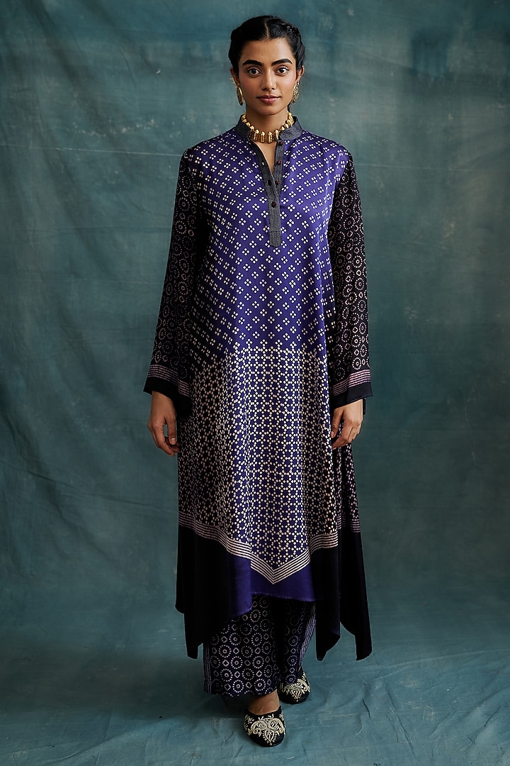 Purple Modal Block Printed Asymmetric Tunic by Krishna Mehta at Pernia's Pop Up Shop