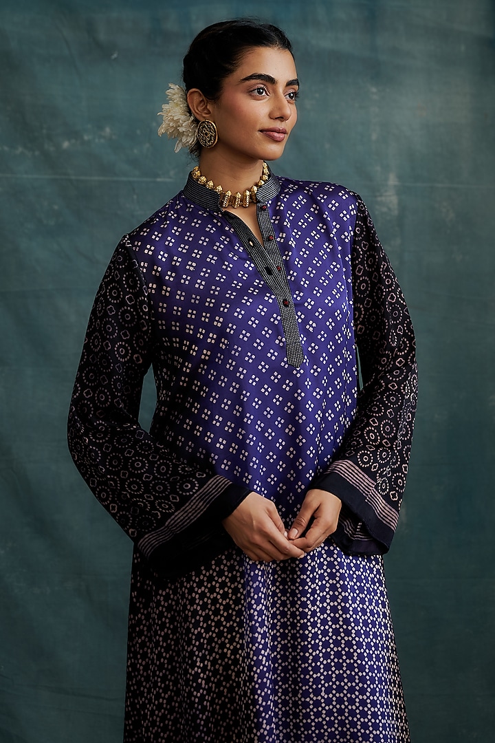 Purple Modal Block Printed Asymmetric Tunic by Krishna Mehta at Pernia's Pop Up Shop
