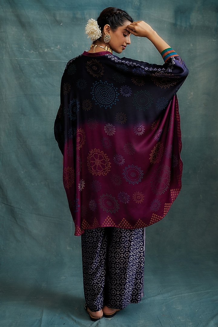 Indigo & Magenta Modal Bandhej Block Printed Kaftan Tunic by Krishna Mehta at Pernia's Pop Up Shop