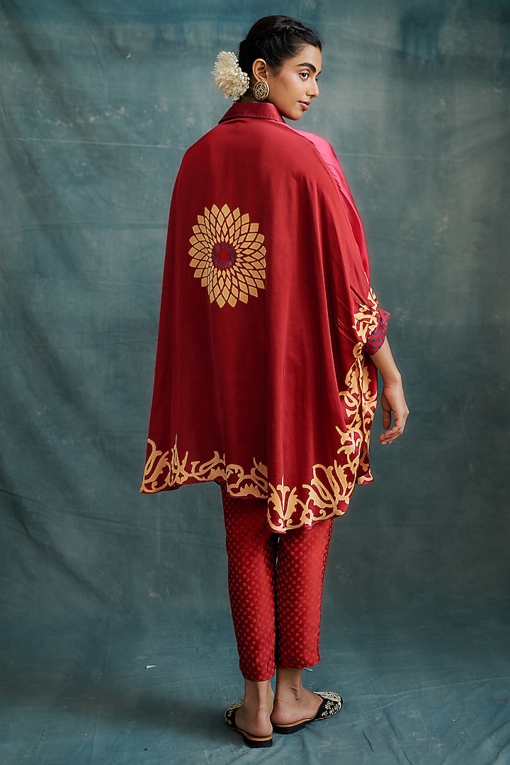 Pink Modal Hand Block Printed Kaftan Tunic by Krishna Mehta at Pernia's Pop Up Shop