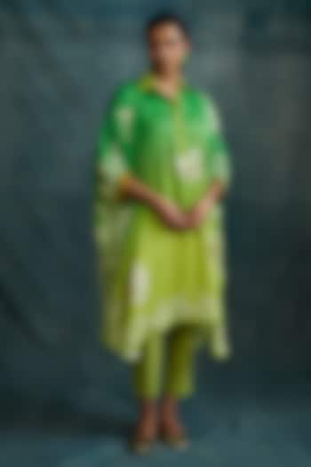 Emerald Green Modal Hand Block Printed Kaftan Tunic by Krishna Mehta at Pernia's Pop Up Shop