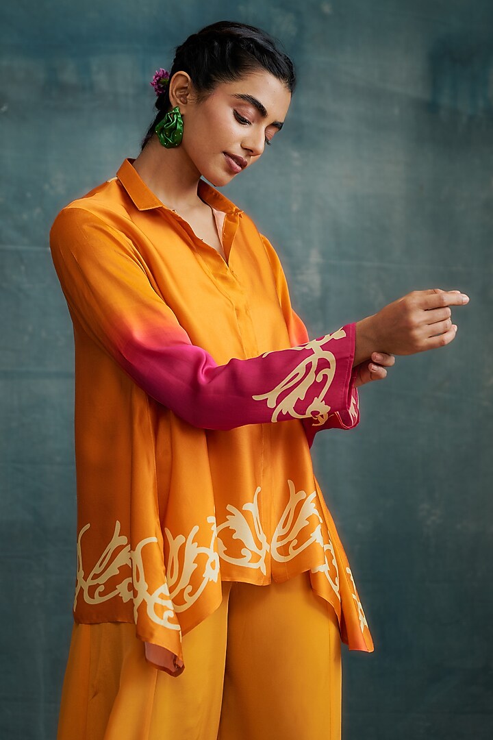 Fuchsia & Orange Modal Hand Block Printed Co-Ord Set by Krishna Mehta at Pernia's Pop Up Shop