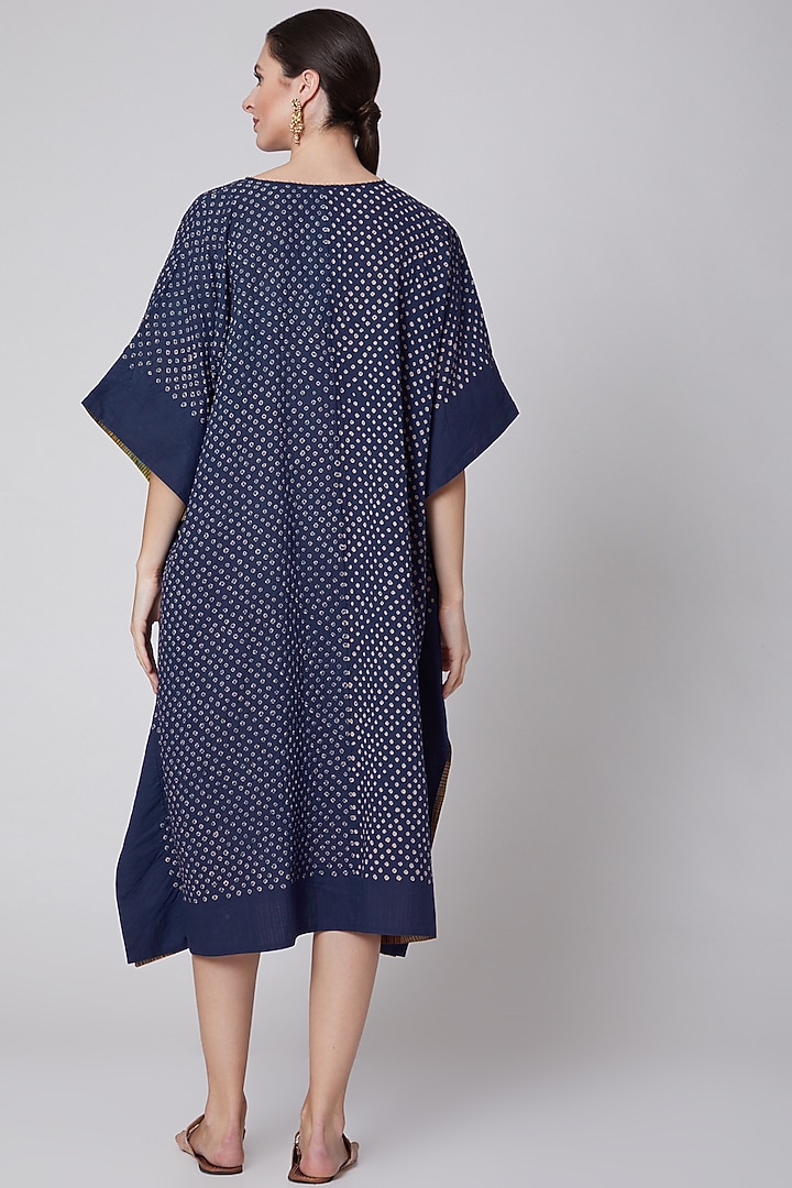 Indigo Blue Embroidered Kaftan by Krishna Mehta at Pernia's Pop Up Shop