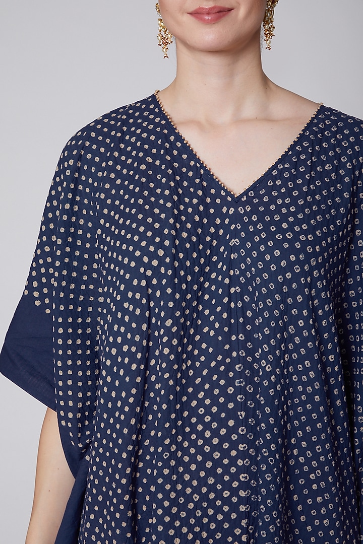 Indigo Blue Embroidered Kaftan by Krishna Mehta at Pernia's Pop Up Shop