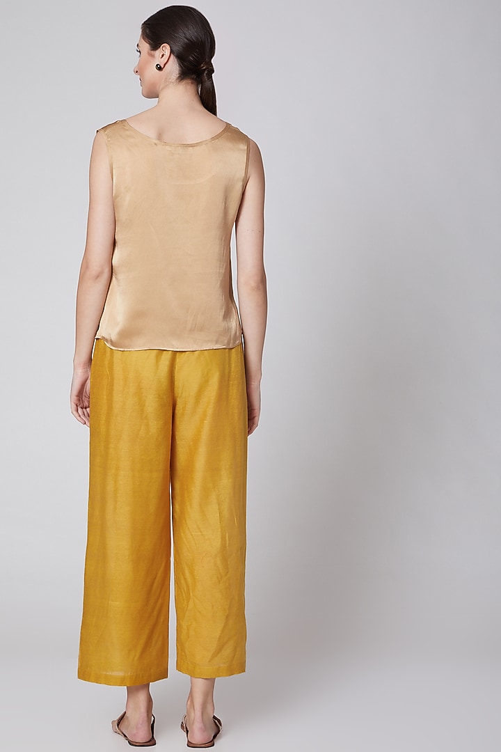 Beige Satin Tank Top by Krishna Mehta at Pernia's Pop Up Shop