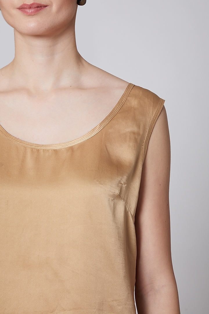Beige Satin Tank Top by Krishna Mehta at Pernia's Pop Up Shop