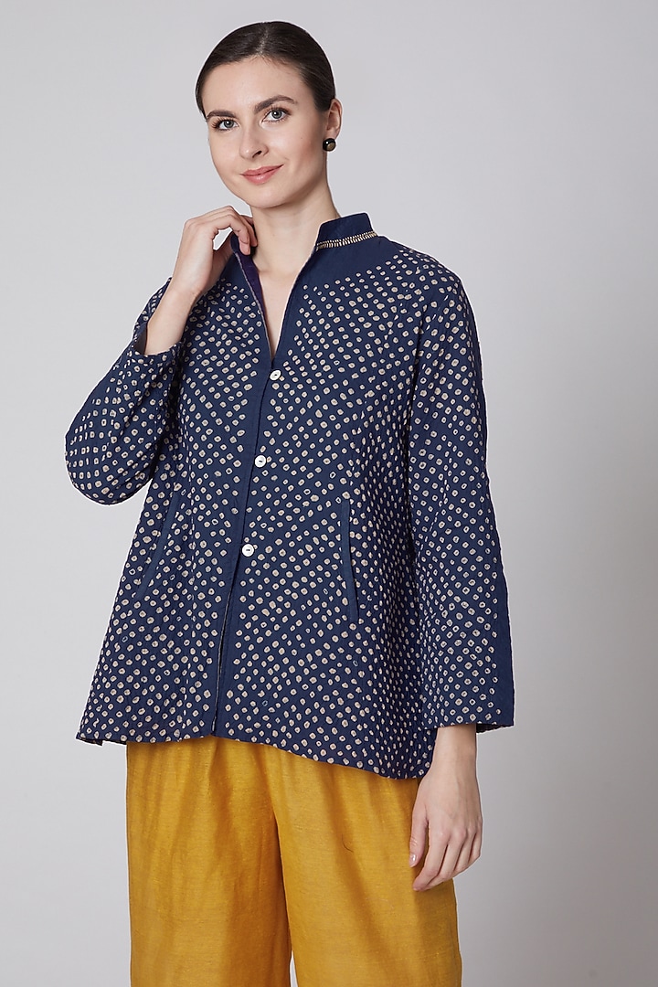 Indigo Blue Embroidered Jacket by Krishna Mehta at Pernia's Pop Up Shop