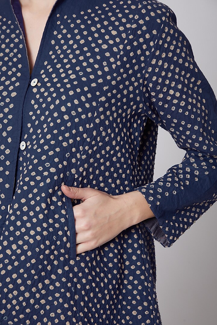 Indigo Blue Embroidered Jacket by Krishna Mehta at Pernia's Pop Up Shop