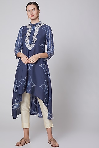 Indigo Blue Embroidered Tunic by Krishna Mehta 