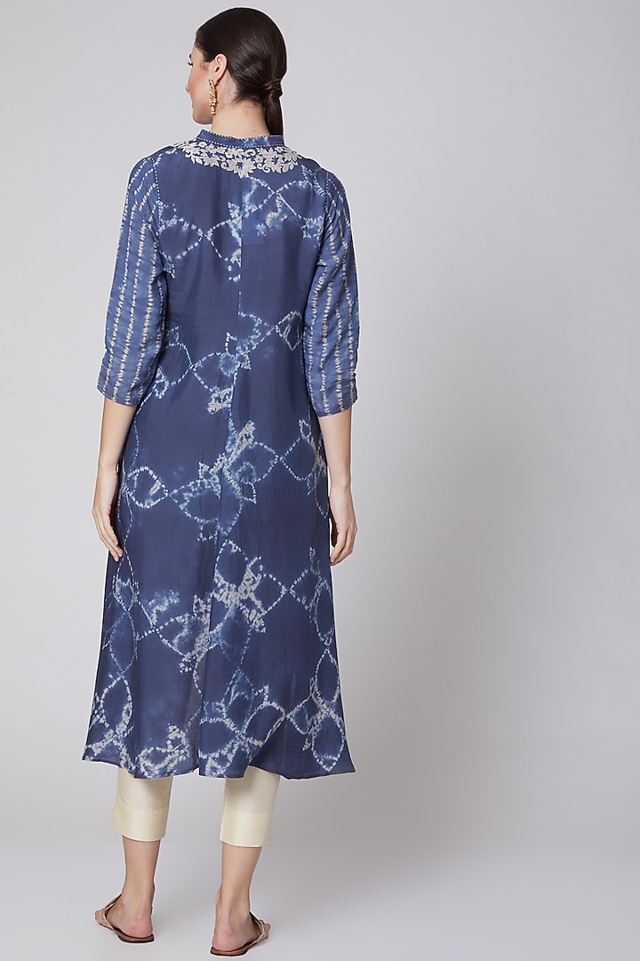 Indigo Blue Embroidered Tunic by Krishna Mehta at Pernia's Pop Up Shop