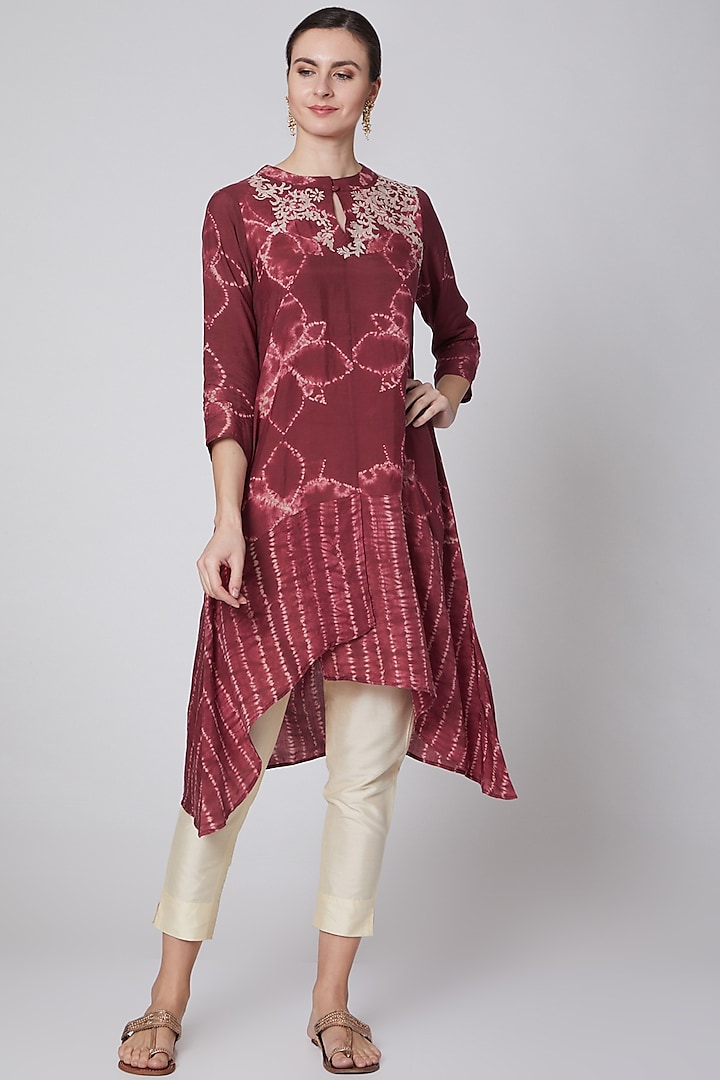 Red Embroidered Tunic by Krishna Mehta 