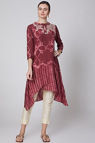 Red Embroidered Tunic by Krishna Mehta 