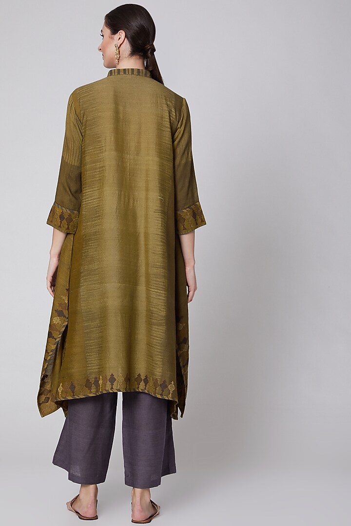 Olive Green Printed Embroidered Tunic by Krishna Mehta at Pernia's Pop Up Shop