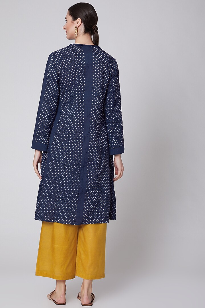 Indigo Blue Embroidered Bandhej Jacket by Krishna Mehta at Pernia's Pop Up Shop