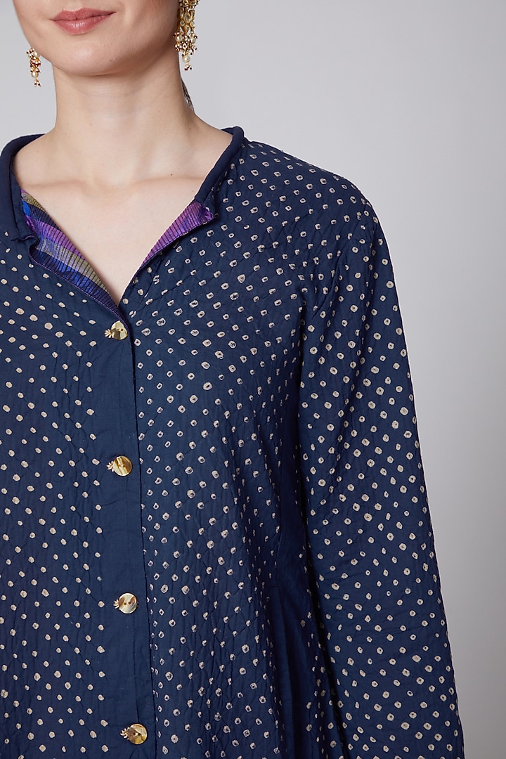 Indigo Blue Embroidered Bandhej Jacket by Krishna Mehta at Pernia's Pop Up Shop