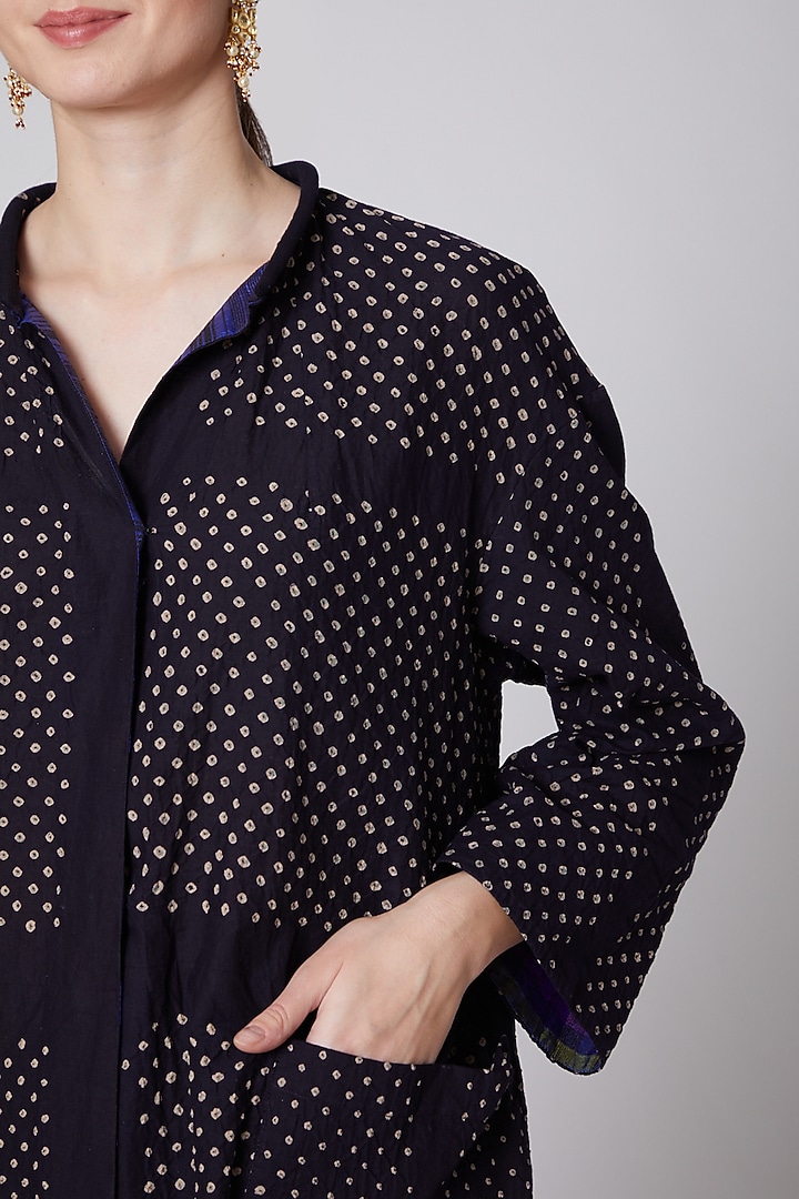 Black Embroidered Bandhej Jacket by Krishna Mehta at Pernia's Pop Up Shop