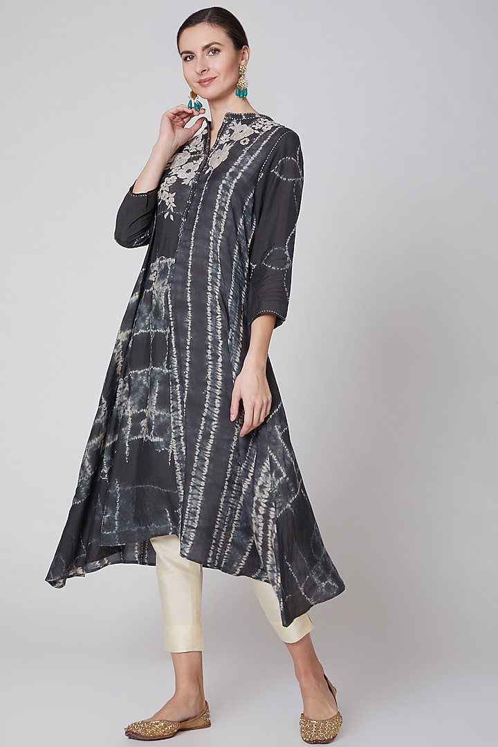 Grey Embroidered Tunic by Krishna Mehta 