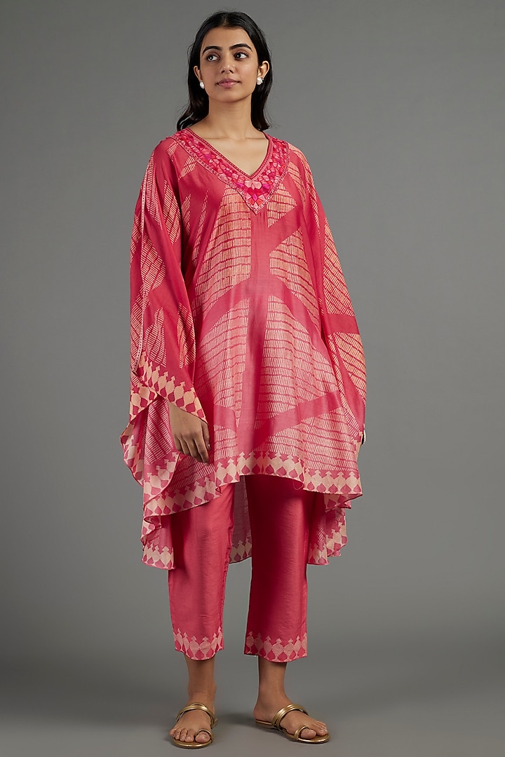 Red Embroidered Kaftan Set by Krishna Mehta at Pernia's Pop Up Shop