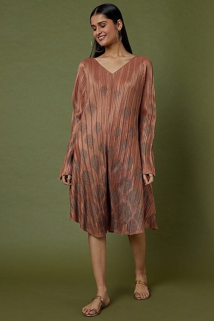 Copper Tussar Printed Dress by Krishna Mehta