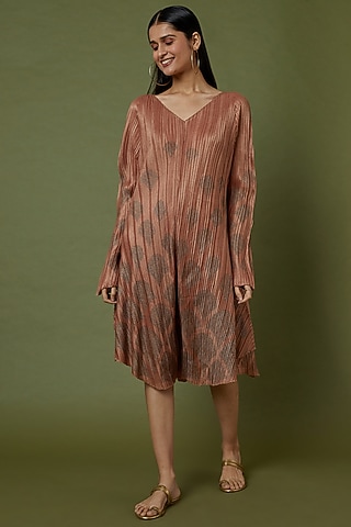 Copper Tussar Printed Dress by Krishna Mehta