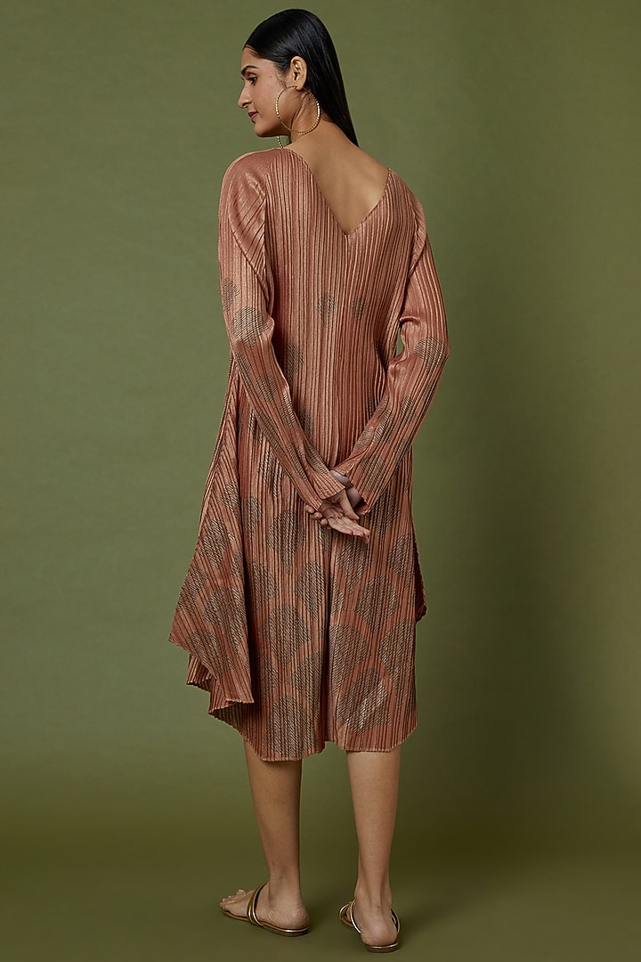 Copper Tussar Printed Vacation Dress by Krishna Mehta at Pernia's Pop Up Shop
