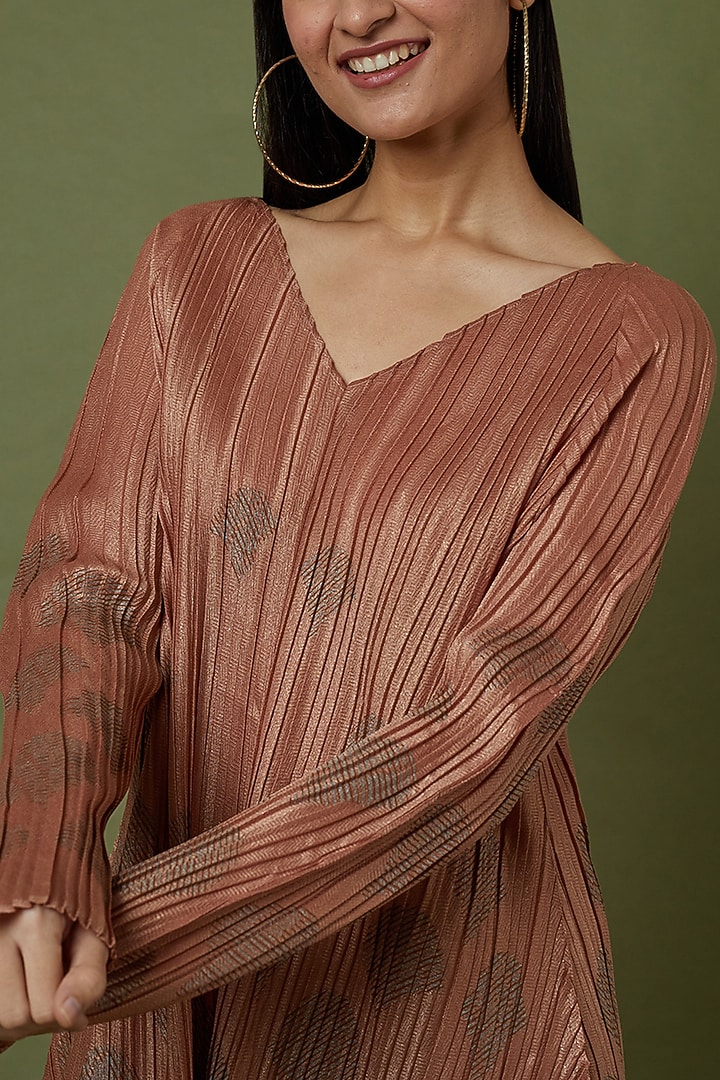Copper Tussar Printed Vacation Dress by Krishna Mehta at Pernia's Pop Up Shop