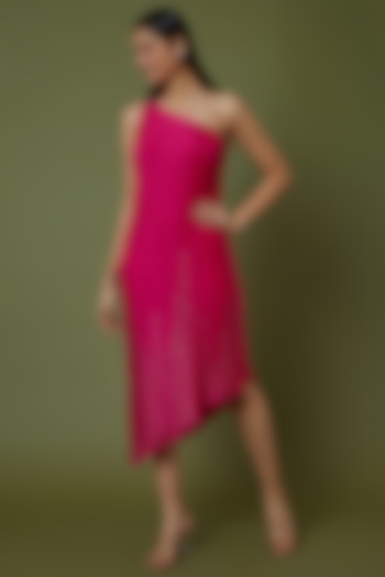 Red Printed One Shoulder Tunic by Krishna Mehta at Pernia's Pop Up Shop