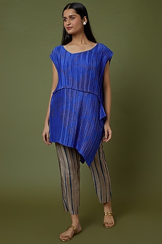 Beige Printed Pants by Krishna Mehta