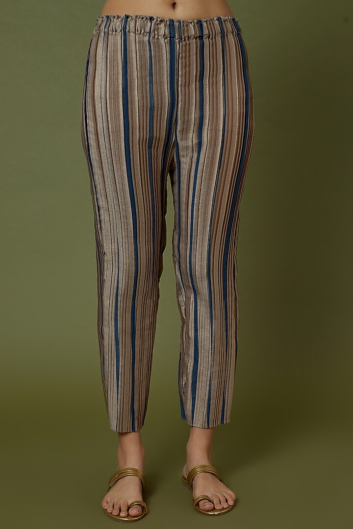 Beige Printed Pants by Krishna Mehta at Pernia's Pop Up Shop