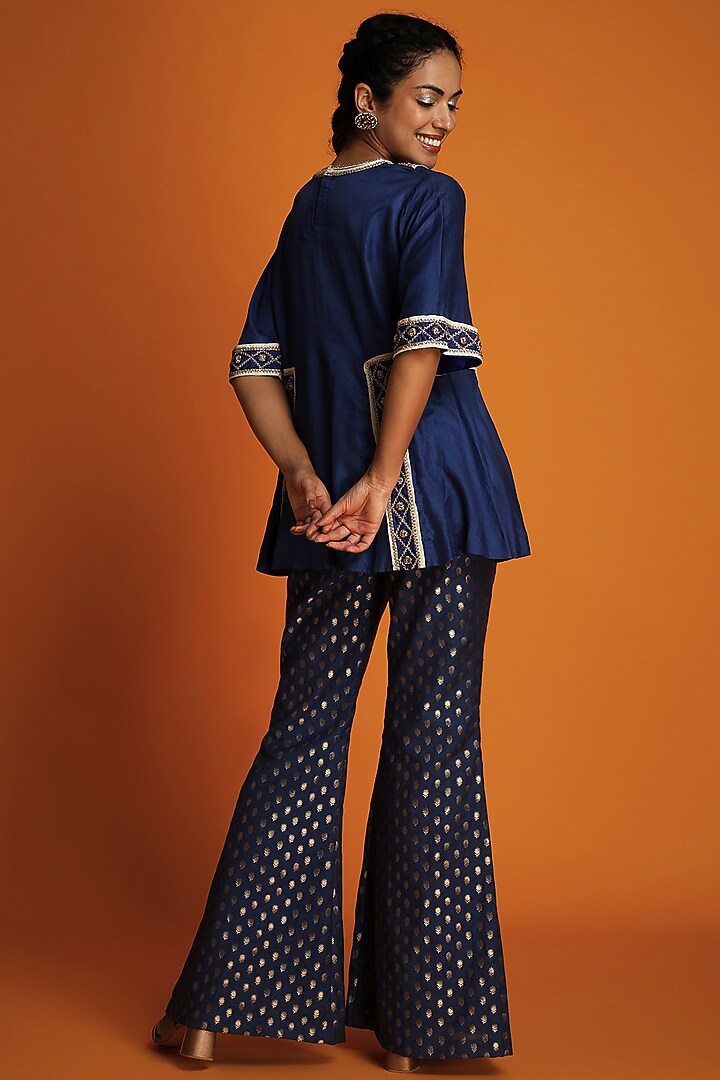 Indigo Modal Zardosi Embroidered Tunic by Krishna Mehta at Pernia's Pop Up Shop