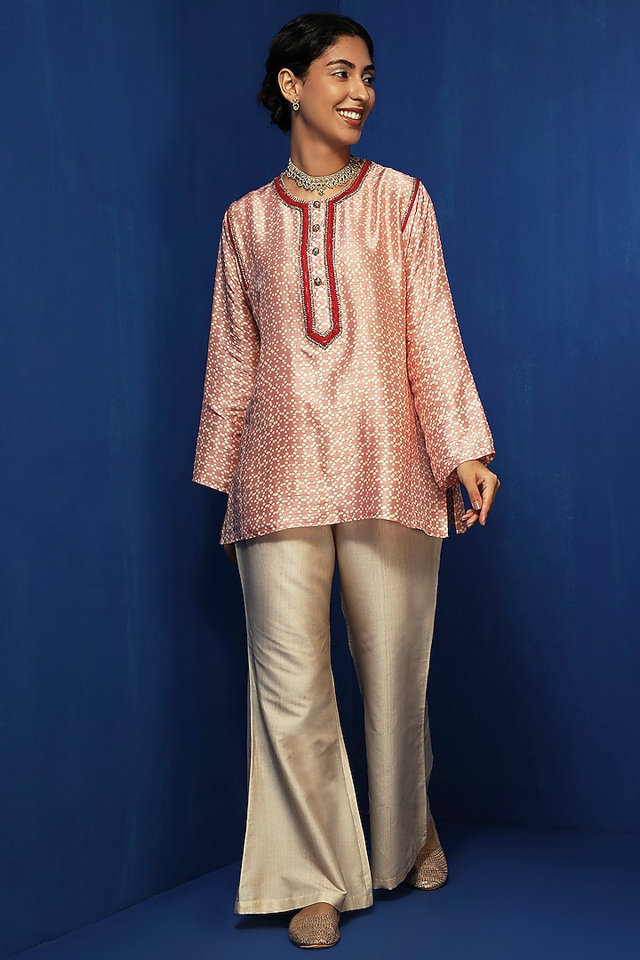 Off-White Cotton Viscose Bell-Bottom Pants by Krishna Mehta at Pernia's Pop Up Shop