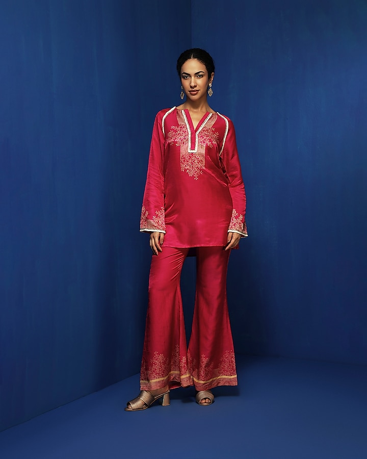 Fuchsia Modal Bell-Bottom Pants by Krishna Mehta at Pernia's Pop Up Shop