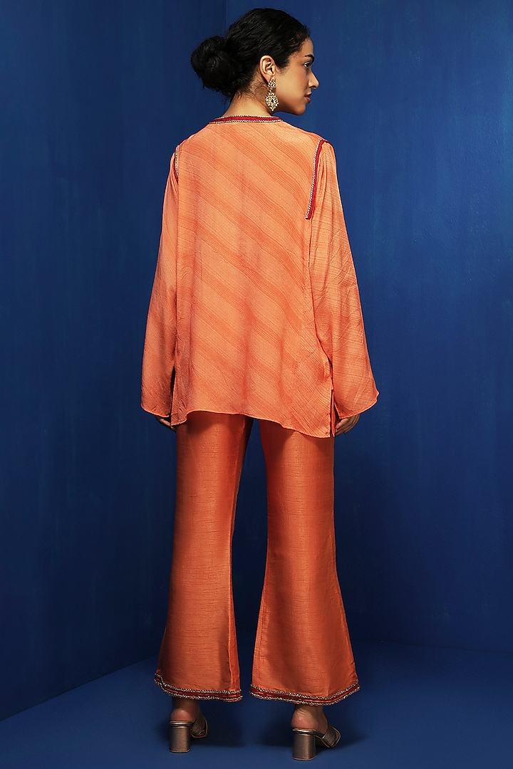 Orange Tussar Bell-Bottom Pants by Krishna Mehta at Pernia's Pop Up Shop