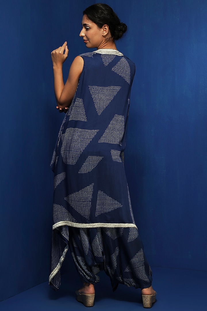 Indigo Chanderi Handblock Printed Draped Pants by Krishna Mehta at Pernia's Pop Up Shop