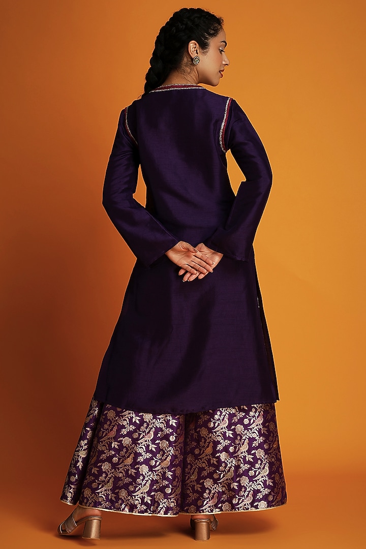 Purple Tussar Zardosi Embroidered Tunic by Krishna Mehta at Pernia's Pop Up Shop